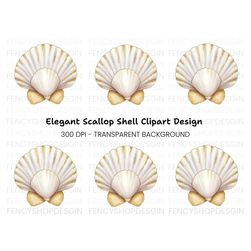 Elegant Scallop Shell Clipart Bundle