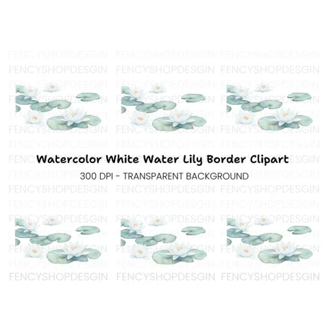 White Water Lilies and Pads Clipart Bundle