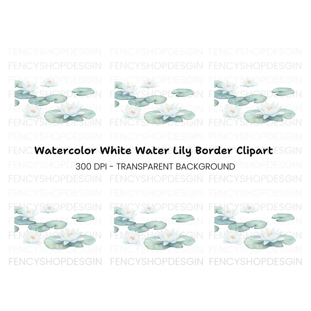 White Water Lilies and Pads Clipart Bundle