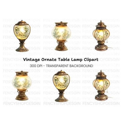Vintage Floral Lamps Clipart Bundle