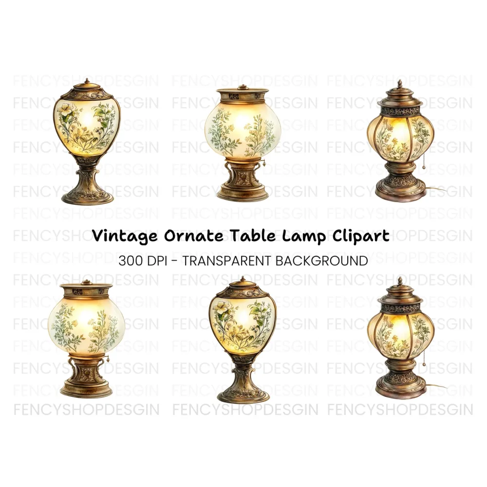 Vintage Floral Lamps Clipart Bundle