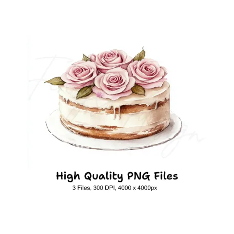 Charming Rose Topped Cakes Clipart Bundle