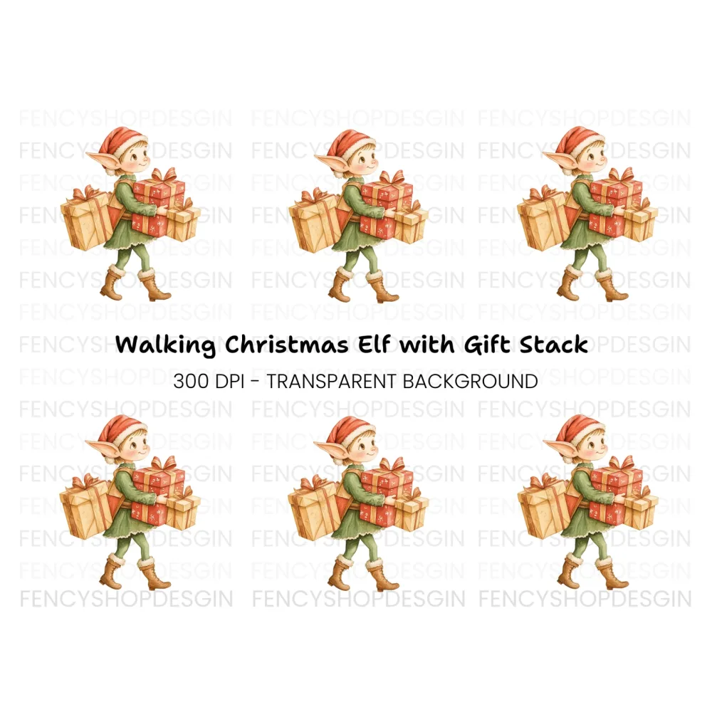Christmas Elf with Gifts Clipart Bundle