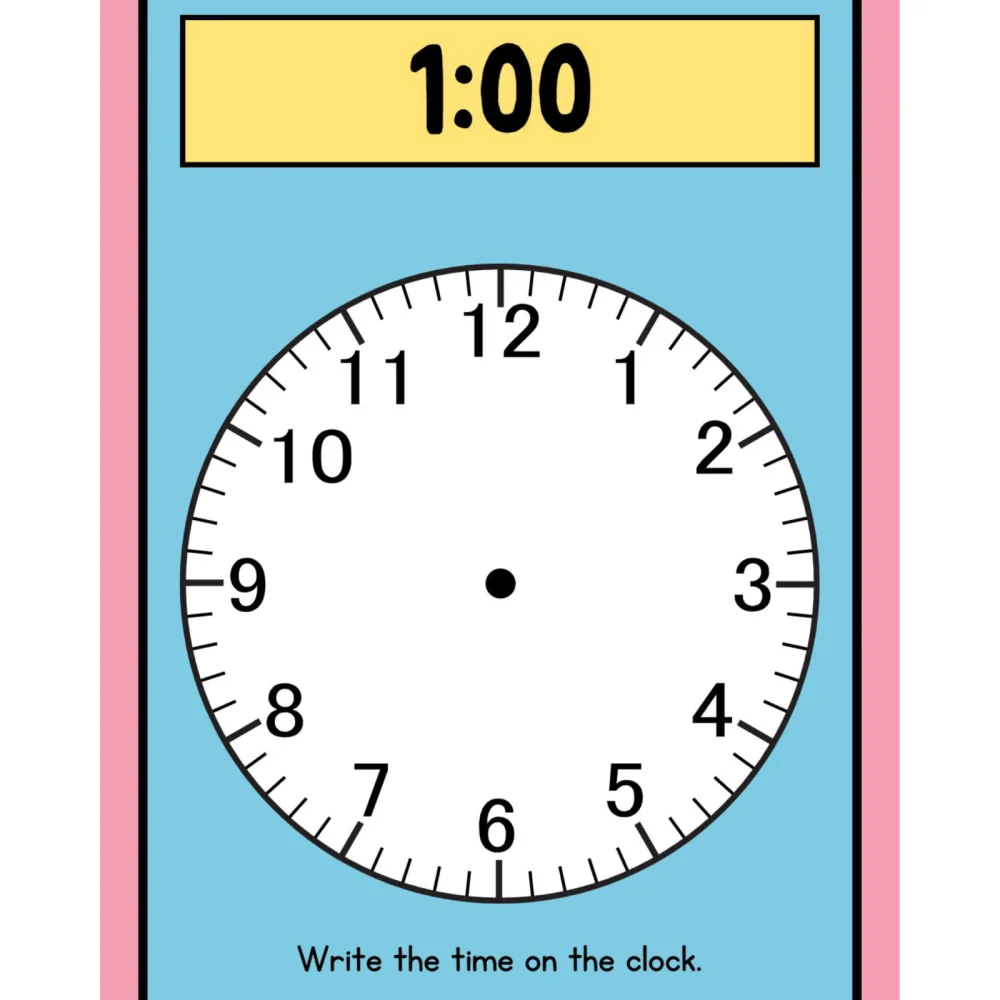 Colorful Write and Wipe Clock Worksheets