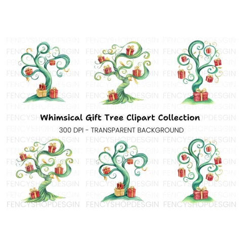 Whimsical Gift Trees Clipart Bundle