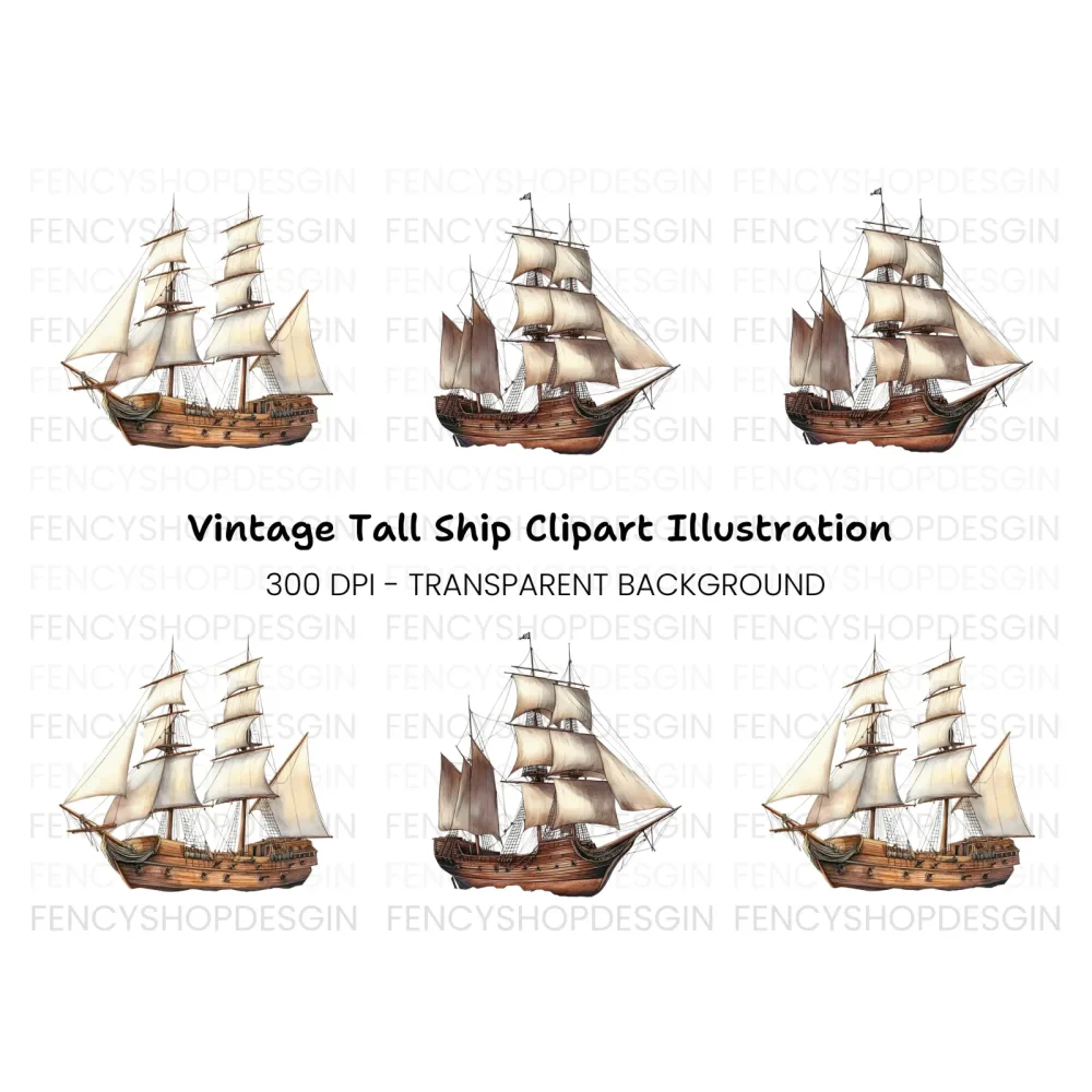 Vintage Sailing Ships Clipart Bundle