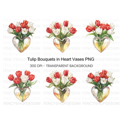 Tulips in Heart Vase Clipart Bundle