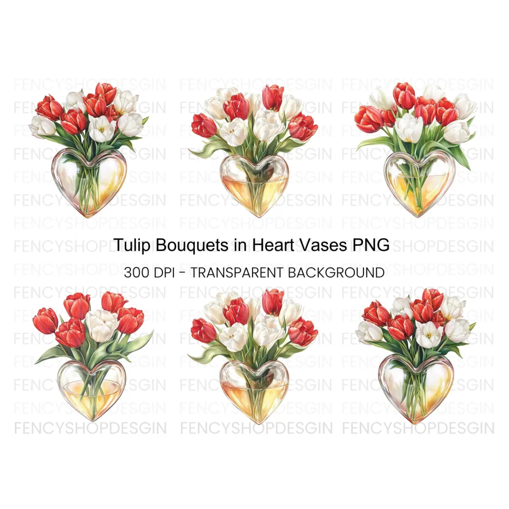 Tulips in Heart Vase Clipart Bundle