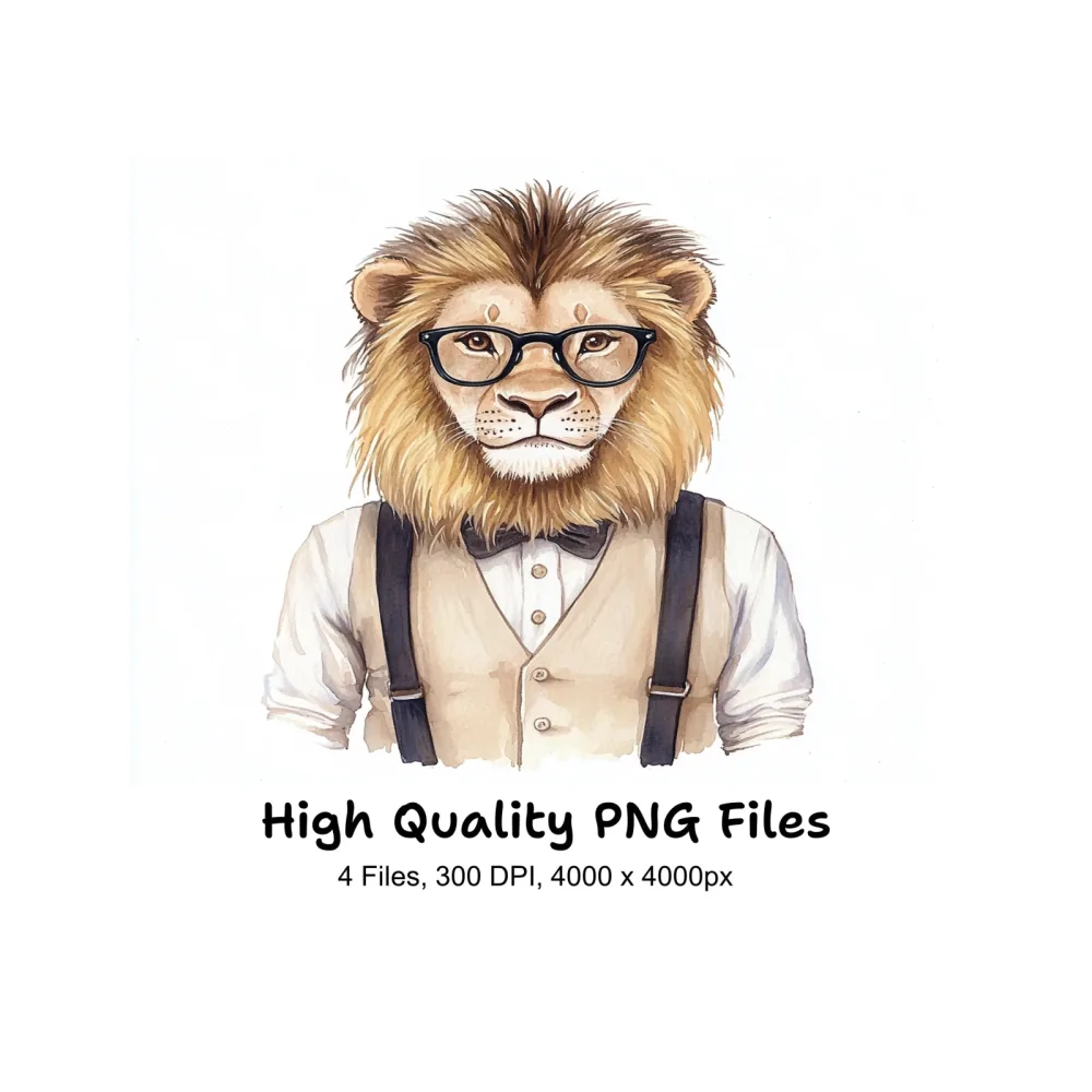 Hipster Lion with Glasses Clipart Bundle