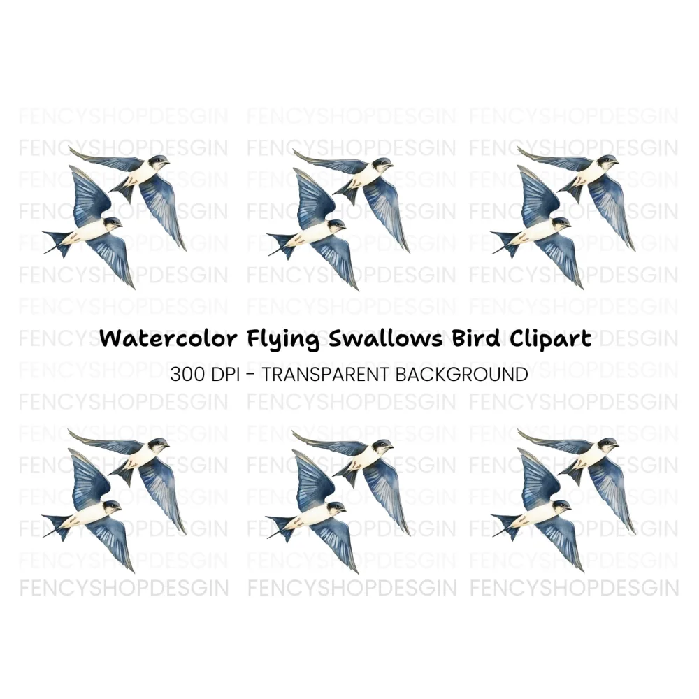 Flying Swallow Birds Clipart Bundle