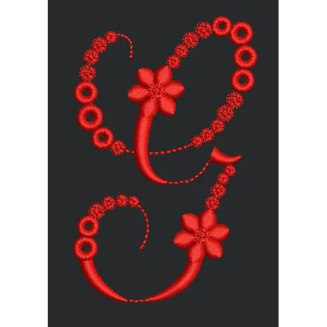 Floral Red Colour Embroidery Design