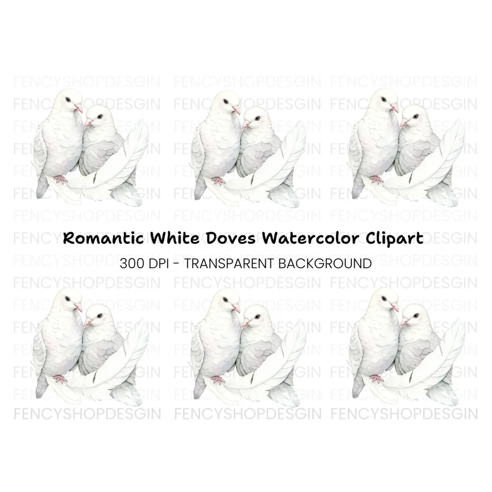 White Doves Feathers Clipart Bundle