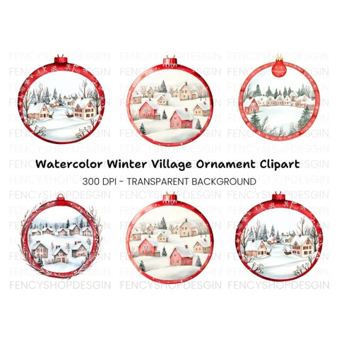 Winter Village Christmas Ornament Clipart Bundle