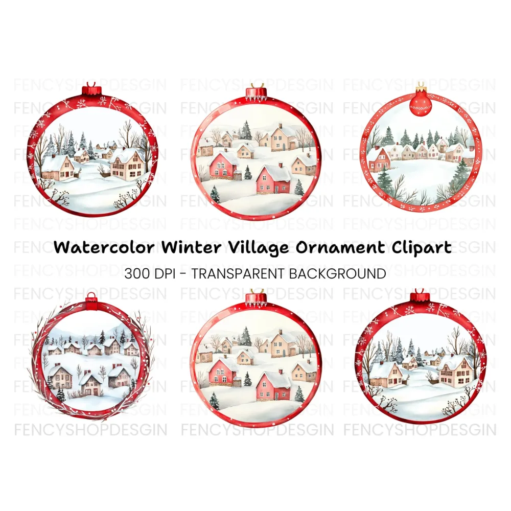 Winter Village Christmas Ornament Clipart Bundle
