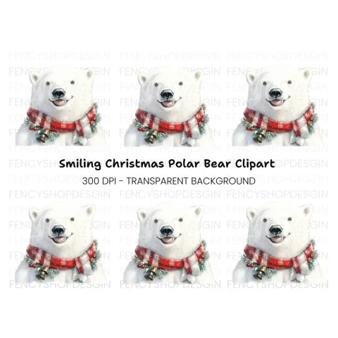 Smiling Polar Bear Christmas Clipart Bundle