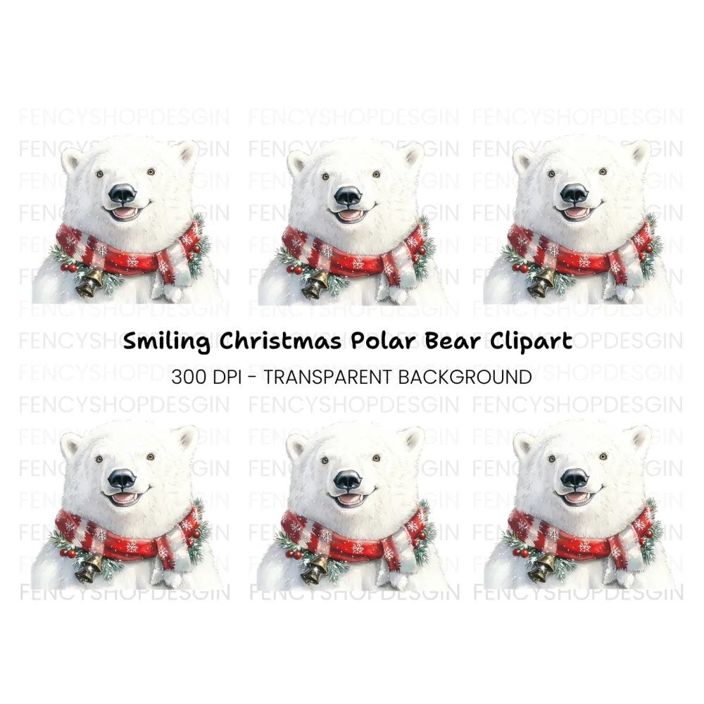 Smiling Polar Bear Christmas Clipart Bundle