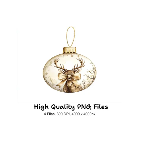 Christmas Deer Ornament Clipart Bundle
