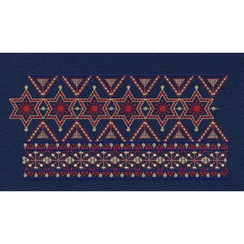 Red, Blue, and Gold Geometric Star Endless Border Embroidery Design