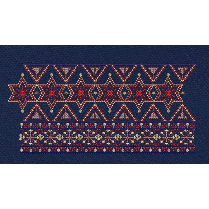 Red, Blue, and Gold Geometric Star Endless Border Embroidery Design