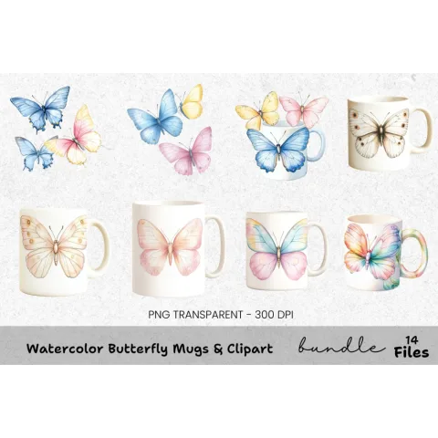 Butterfly Mugs Clipart Bundle
