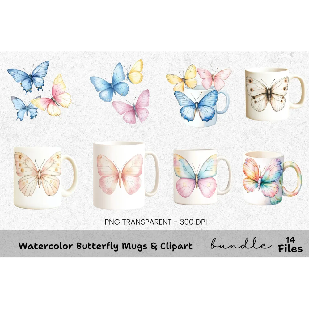 Butterfly Mugs Clipart Bundle