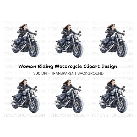 Woman Riding Motorcycle Clipart Bundle