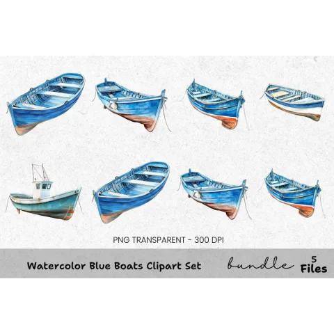 Blue Boats Clipart Bundle