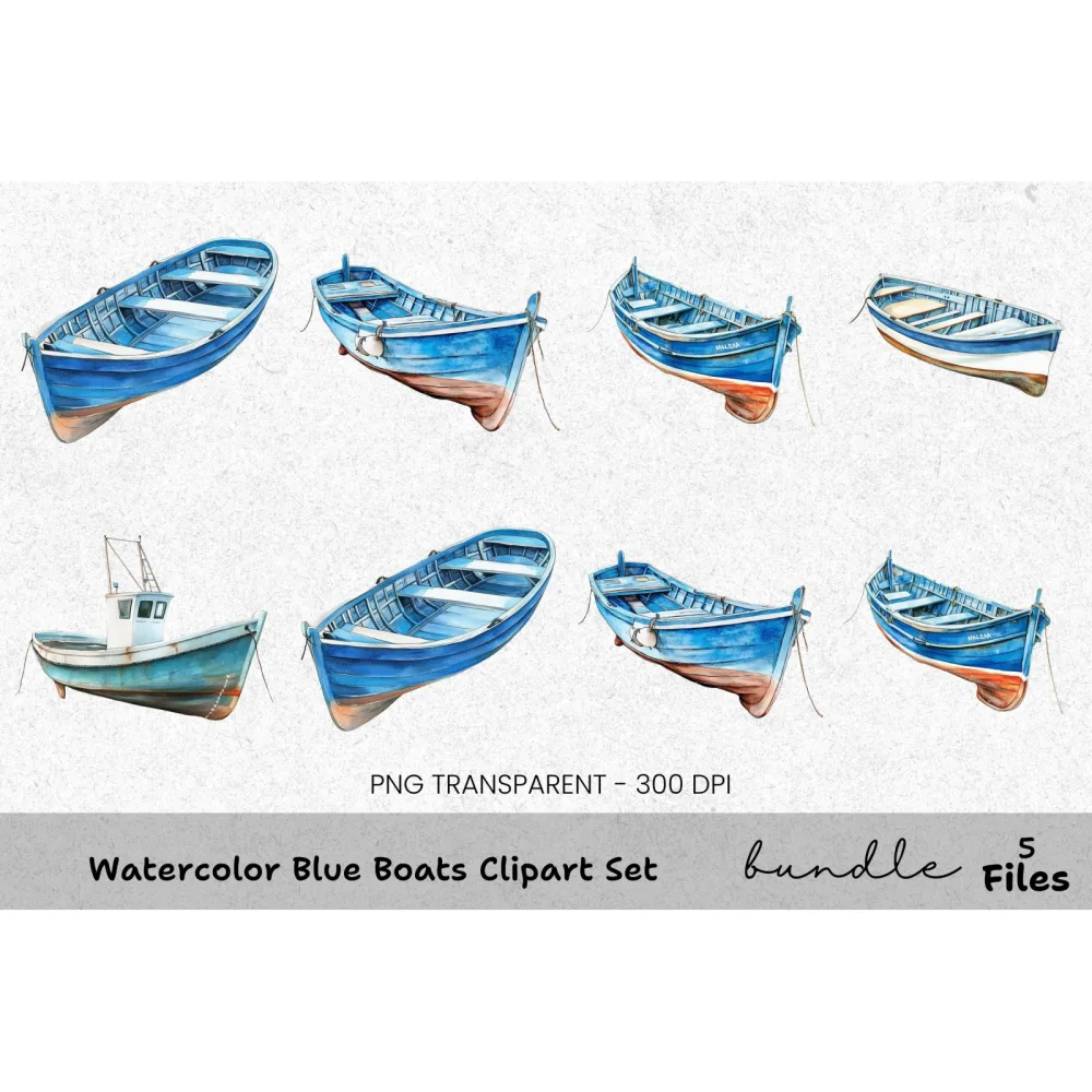 Blue Boats Clipart Bundle