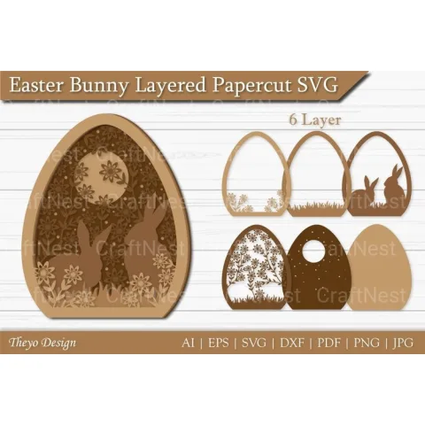 Easter Bunny Layered Papercut SVG Bundle