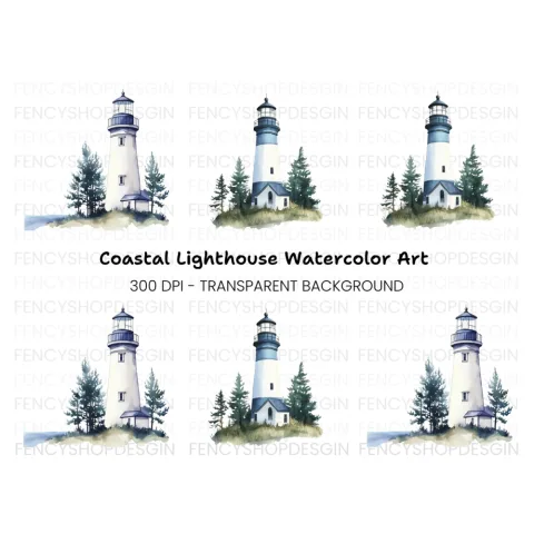 Lighthouse and Pine Trees Clipart Bundle