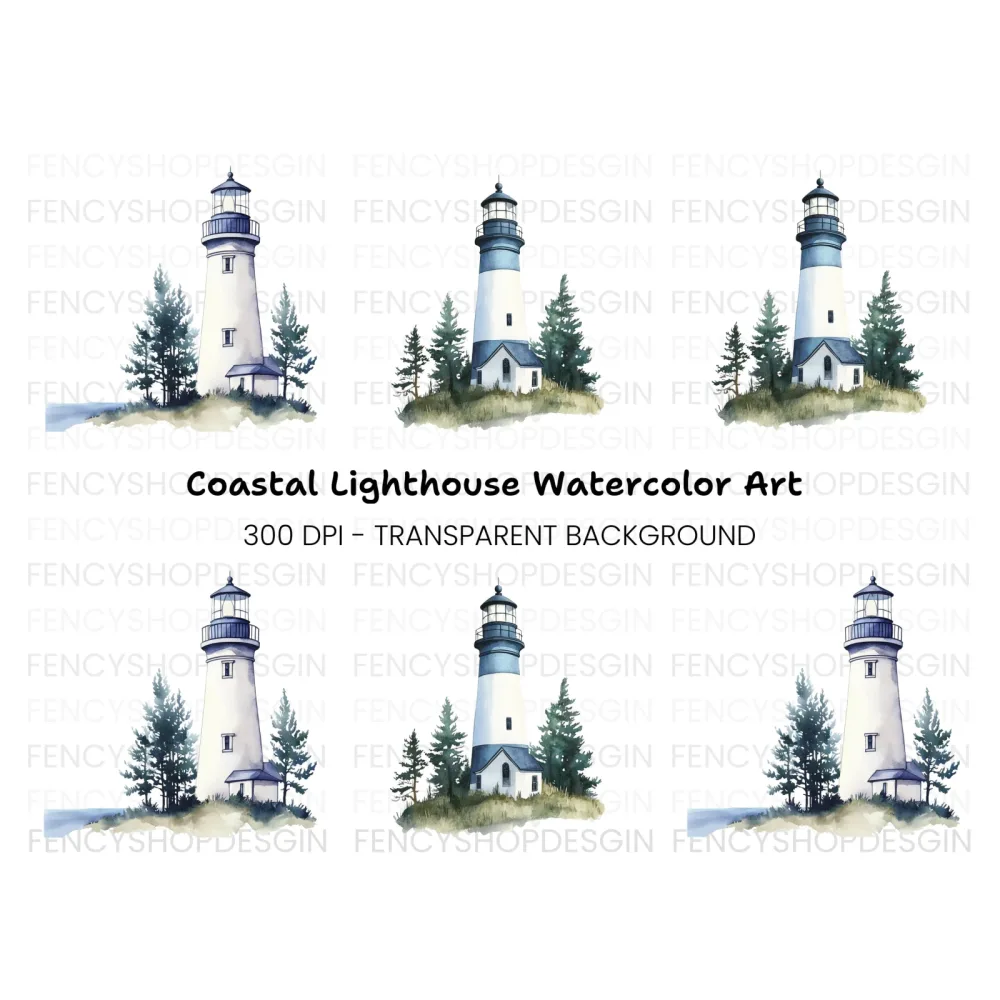 Lighthouse and Pine Trees Clipart Bundle