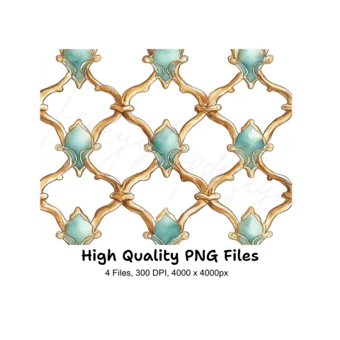 Ornate Gold Teal Decorative Patterns Clipart Bundle