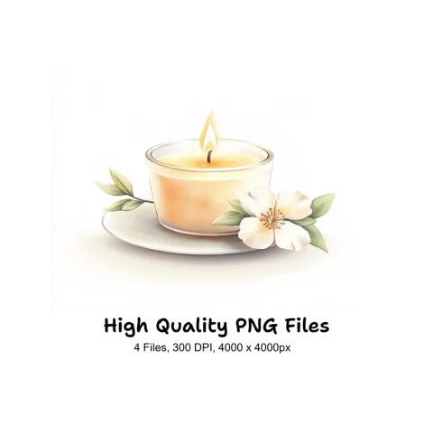 Candle White Flowers Clipart Bundle