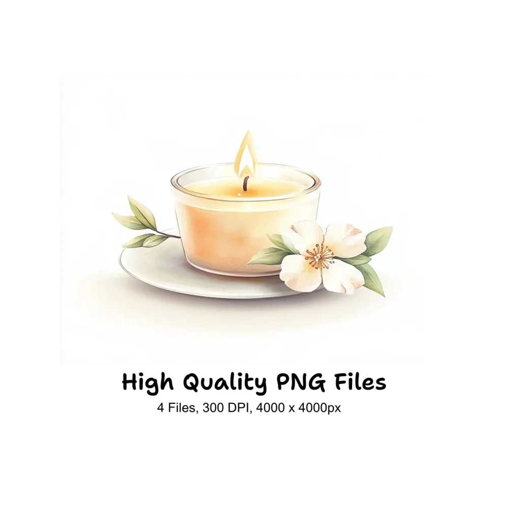 Candle White Flowers Clipart Bundle