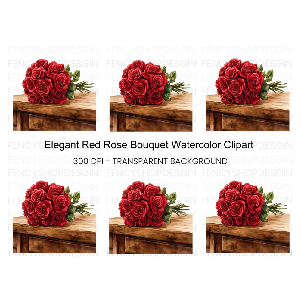 Elegant Red Rose Bouquet Clipart Bundle