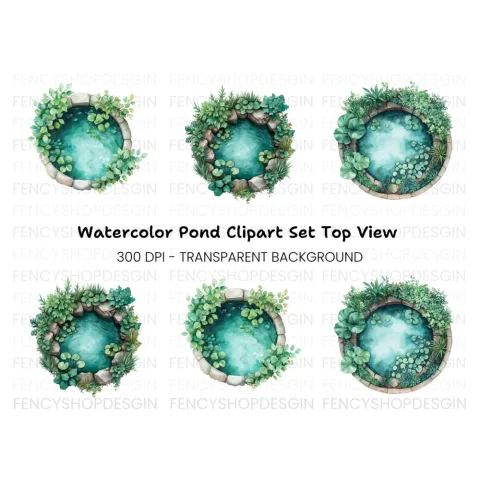 Top View Garden Pond Clipart Bundle