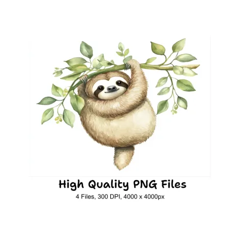 Adorable Sloth Jungle Leaves Clipart Bundle