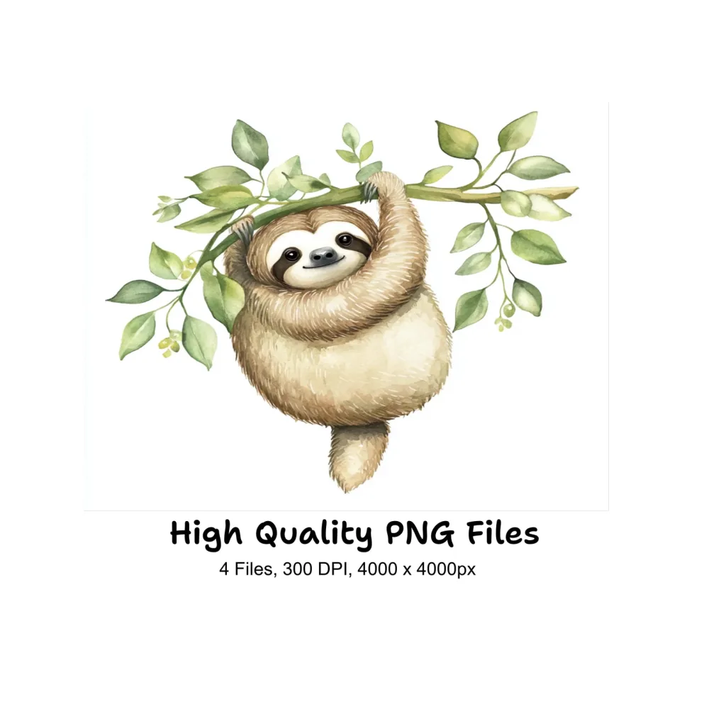 Adorable Sloth Jungle Leaves Clipart Bundle