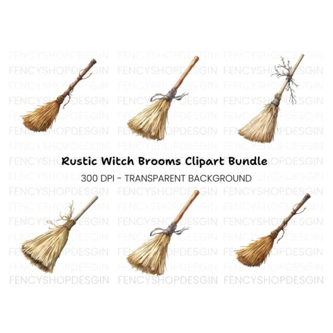 Rustic Broomstick Clipart Bundle