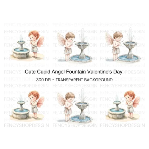 Cute Cupid with Fountain Clipart Bundle