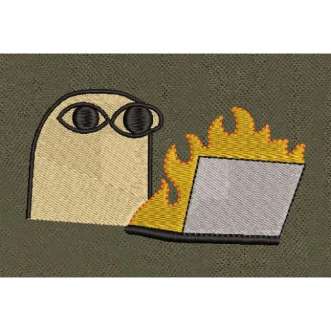 Laptop On Fire Embroidery Design