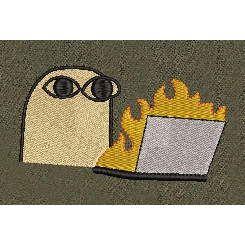 Laptop On Fire Embroidery Design