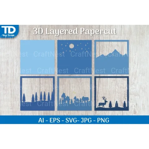 Shadow Box Christmas Scene Layered Papercut SVG