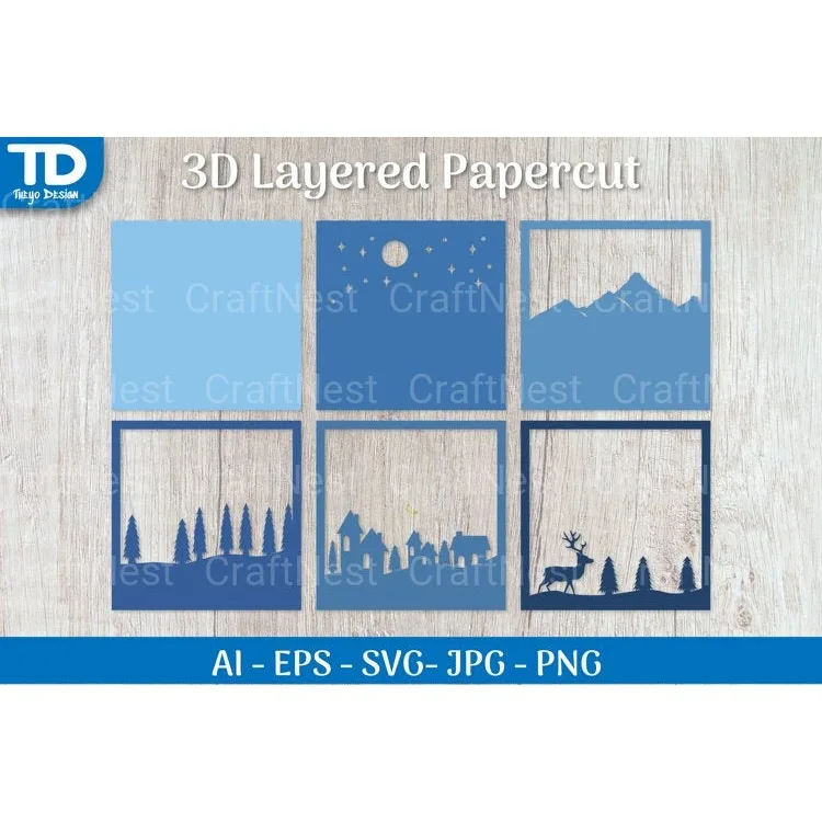 Shadow Box Christmas Scene Layered Papercut SVG