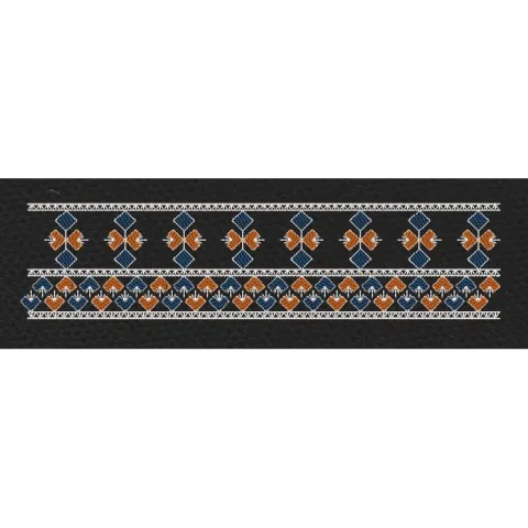 Floral Jacquard Border Orange Flowers & White Lines Embroidery Design