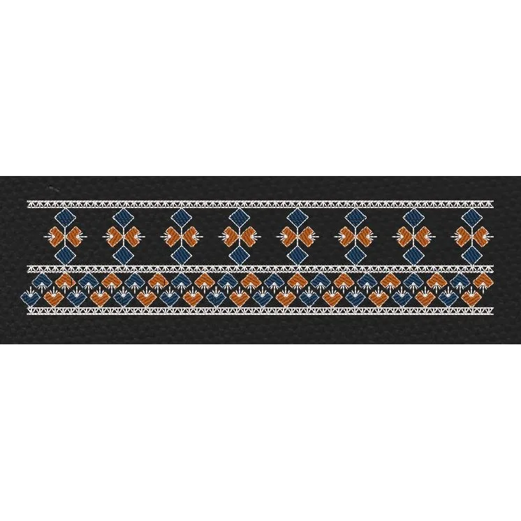 Floral Jacquard Border Orange Flowers & White Lines Embroidery Design