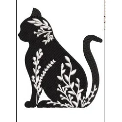 Cat With Flower Embroidery Design