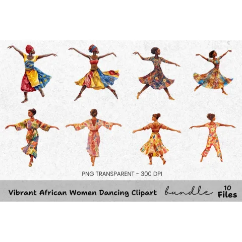 Vibrant African Women Dancing Clipart Bundle