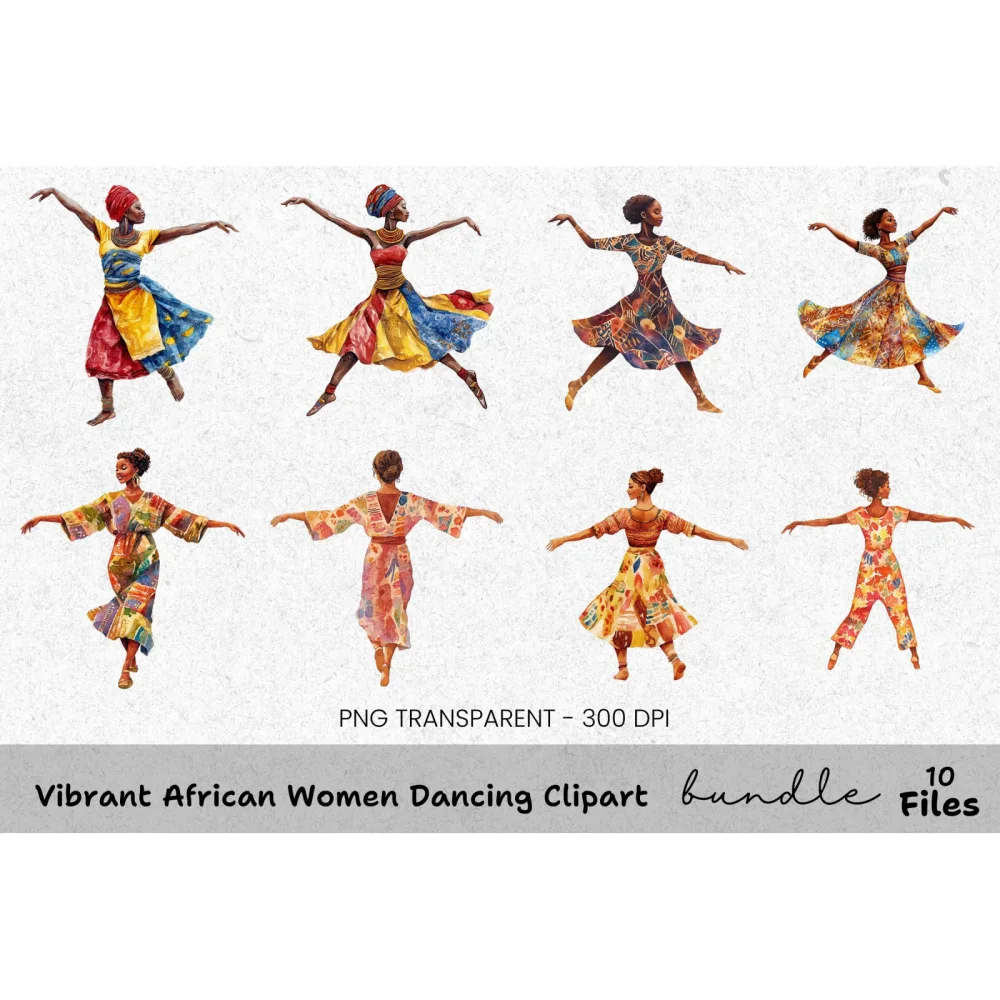 Vibrant African Women Dancing Clipart Bundle