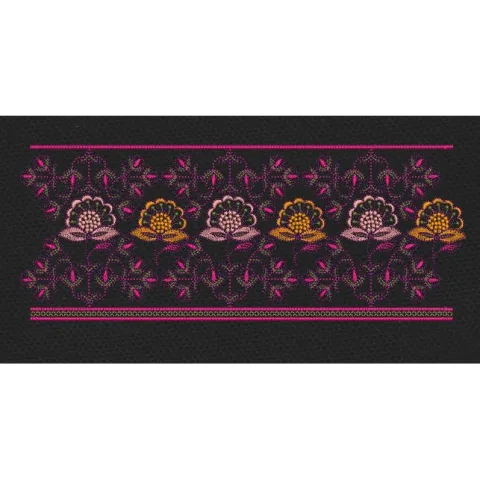 Pink And Yellow Floral Jacquard Border Embroidery Design